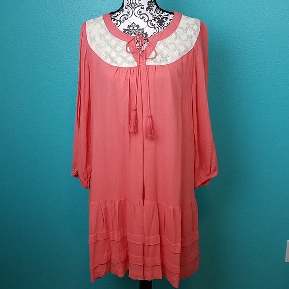Host Pick!🎉Coral Boho Lace Dress - Picture 2 of 6